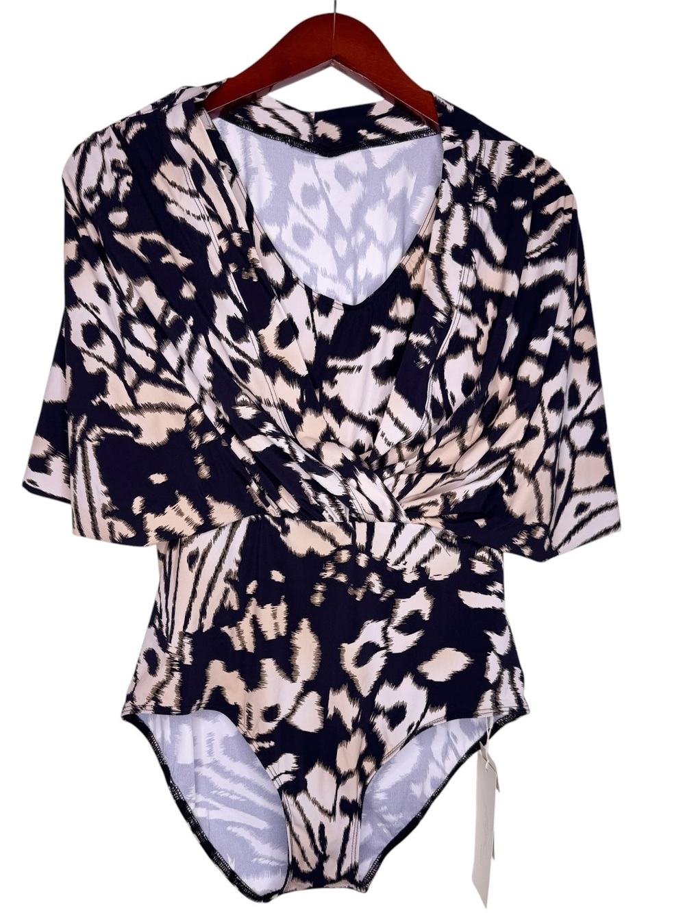 GOTTEX NWT Modest Sleeved Surplice Blouson One Piece Swim Suit Size Medium